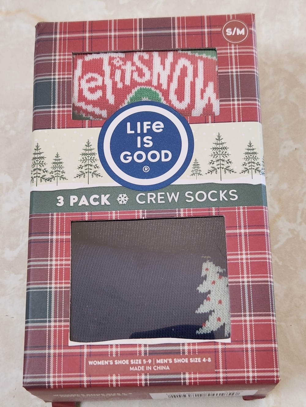 3 pack Life is Good Crew Socks Holiday Winter New Sz S/M